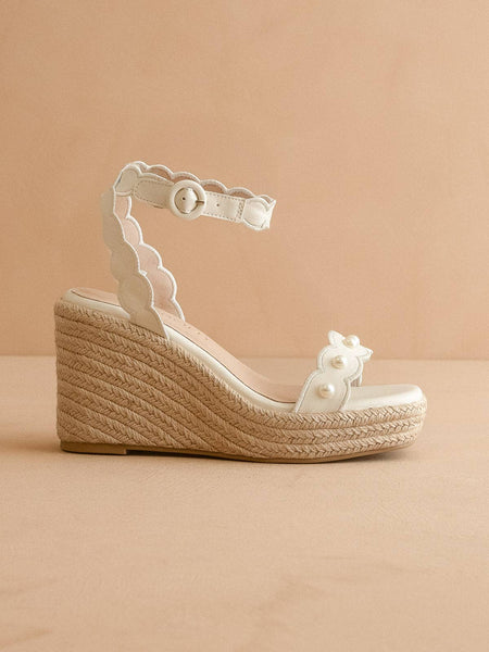 The Catalina | White Scalloped Espadrille Wedge for Summer