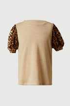 Smithsonian Cheetah Puff Sleeve Knit Top