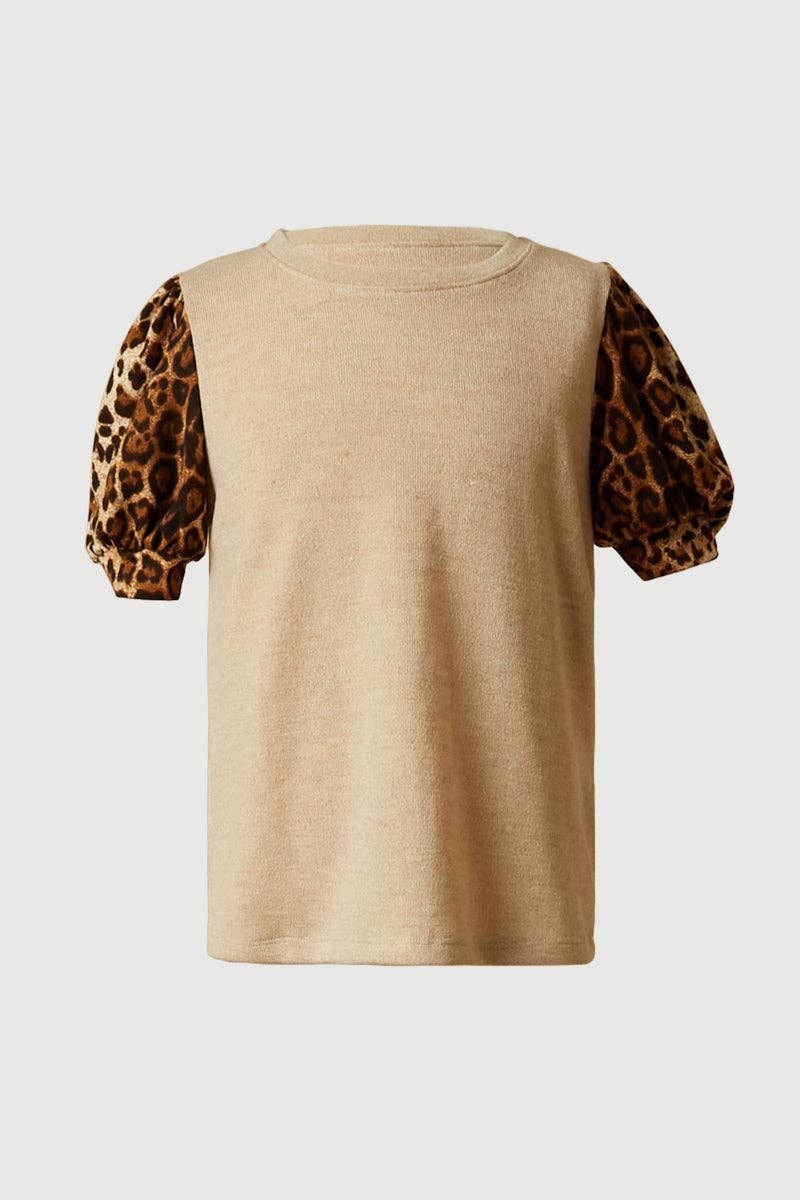 Smithsonian Cheetah Puff Sleeve Knit Top