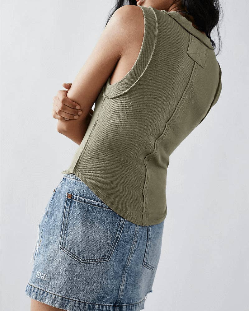 Ladies Ribbed Sleeveless Tank Top SKT278