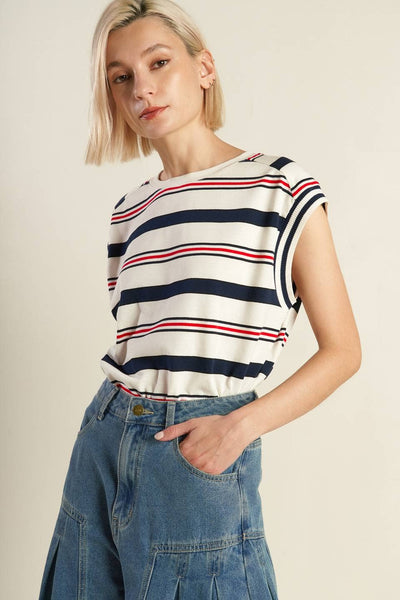 A striped knit top - FT1485 NAVY MULTI