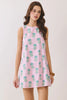 Pink Floral Round Neck Back Tie Mini Dress