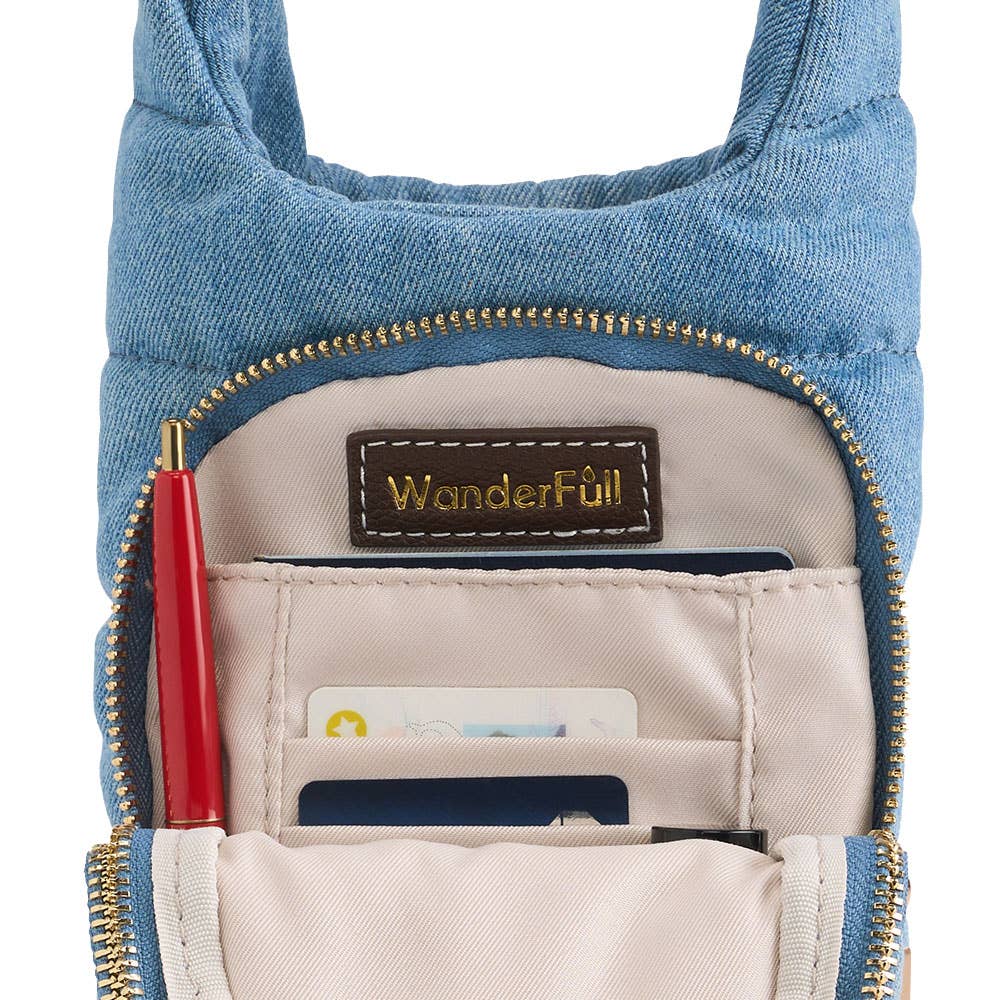 Light Denim HydroBag® with Gold Hardware and Denim overlaid Vegan Leather Strap - Little Jill & Co.