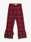Girls Red Nicholas Plaid Ruffle Flare Pants