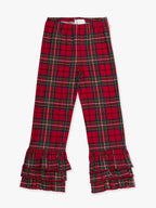 Girls Red Nicholas Plaid Ruffle Flare Pants