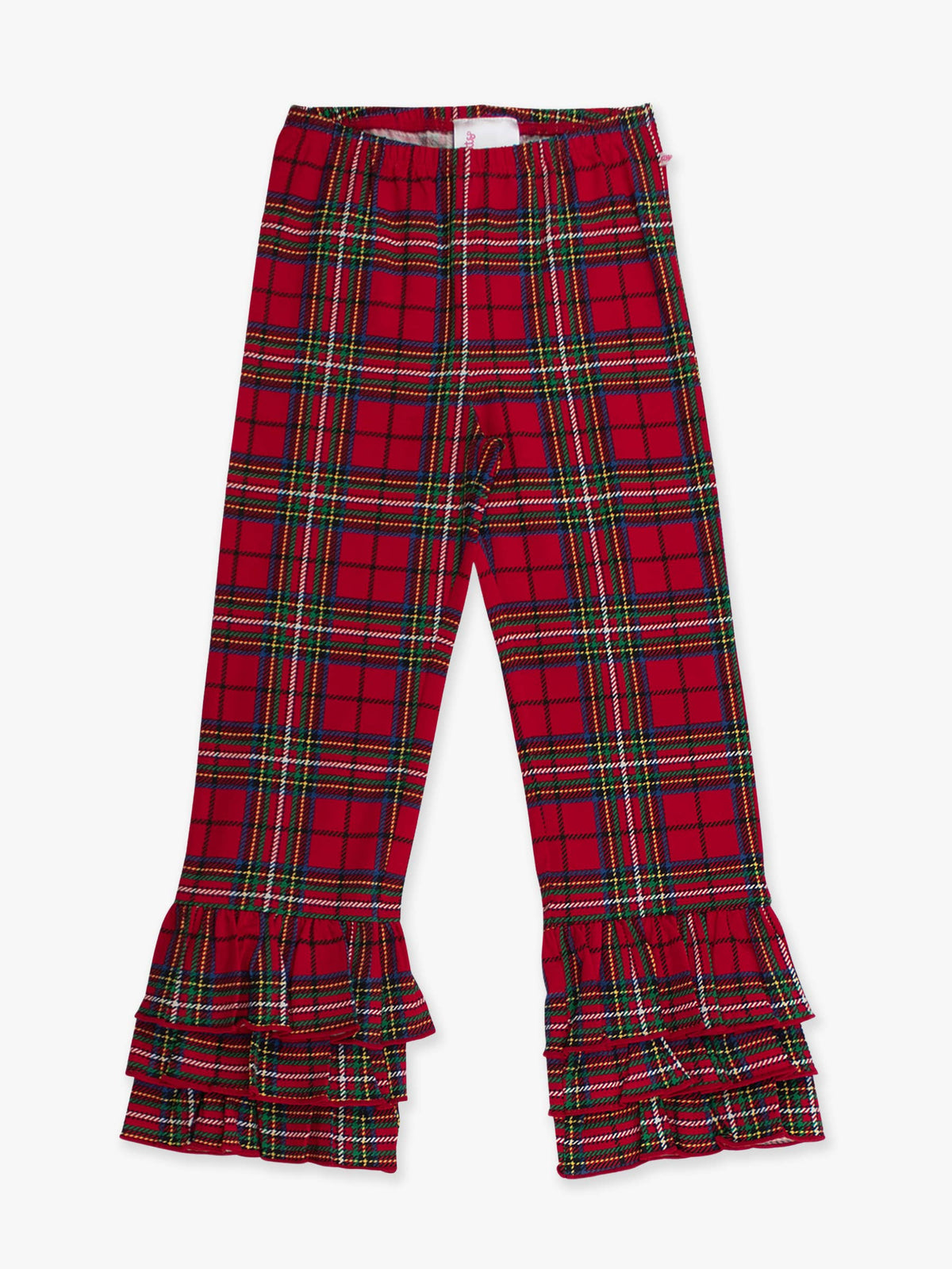 Girls Red Nicholas Plaid Ruffle Flare Pants