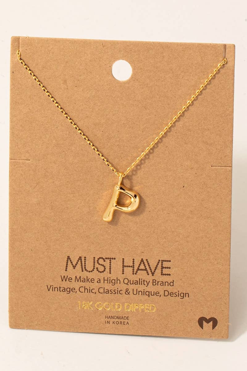 Gold Dipped Bubble Letter Pendant Necklace