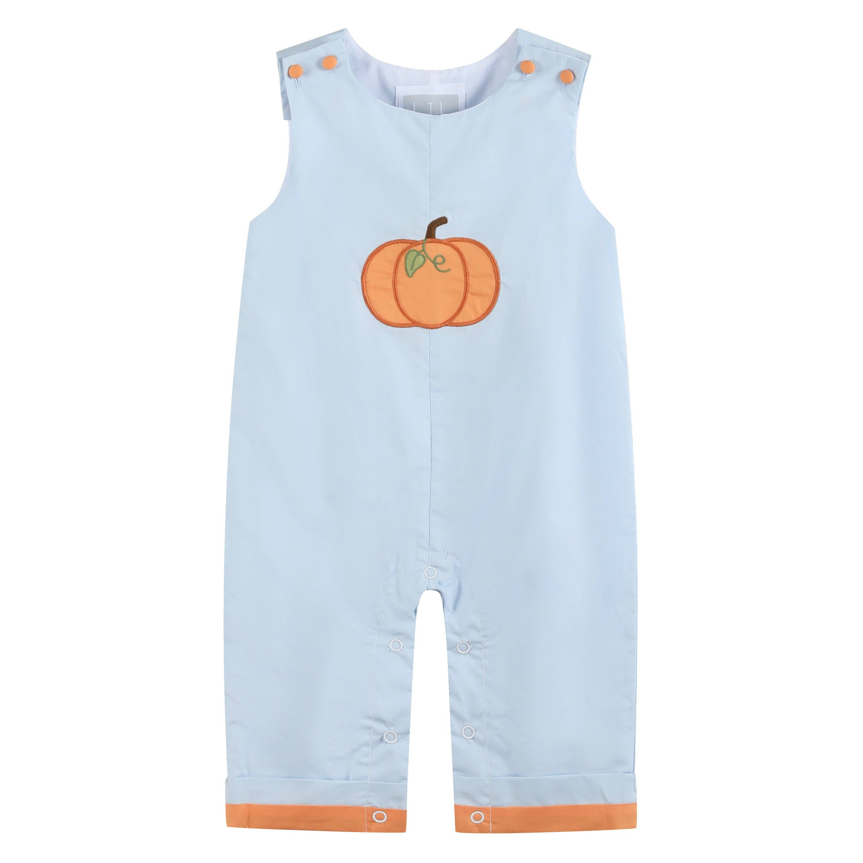 Light Blue Pumpkin Applique Overalls - Little Jill & Co.