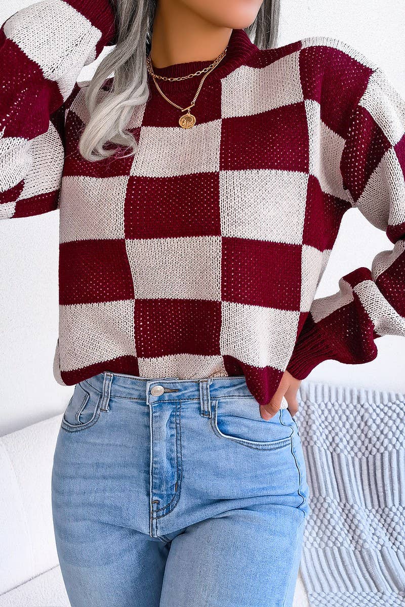 WOMEN PATCHWORK PATTERN LOOSE FIT KNITTED - Little Jill & Co.
