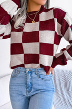 WOMEN PATCHWORK PATTERN LOOSE FIT KNITTED - Little Jill & Co.