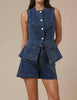 Ladies Denim Sleeveless Tank Top and Shorts Sets 16881