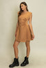 Caramel Ruched Side Cut-Out Mini Dress - Little Jill & Co.