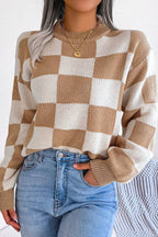 WOMEN PATCHWORK PATTERN LOOSE FIT KNITTED - Little Jill & Co.