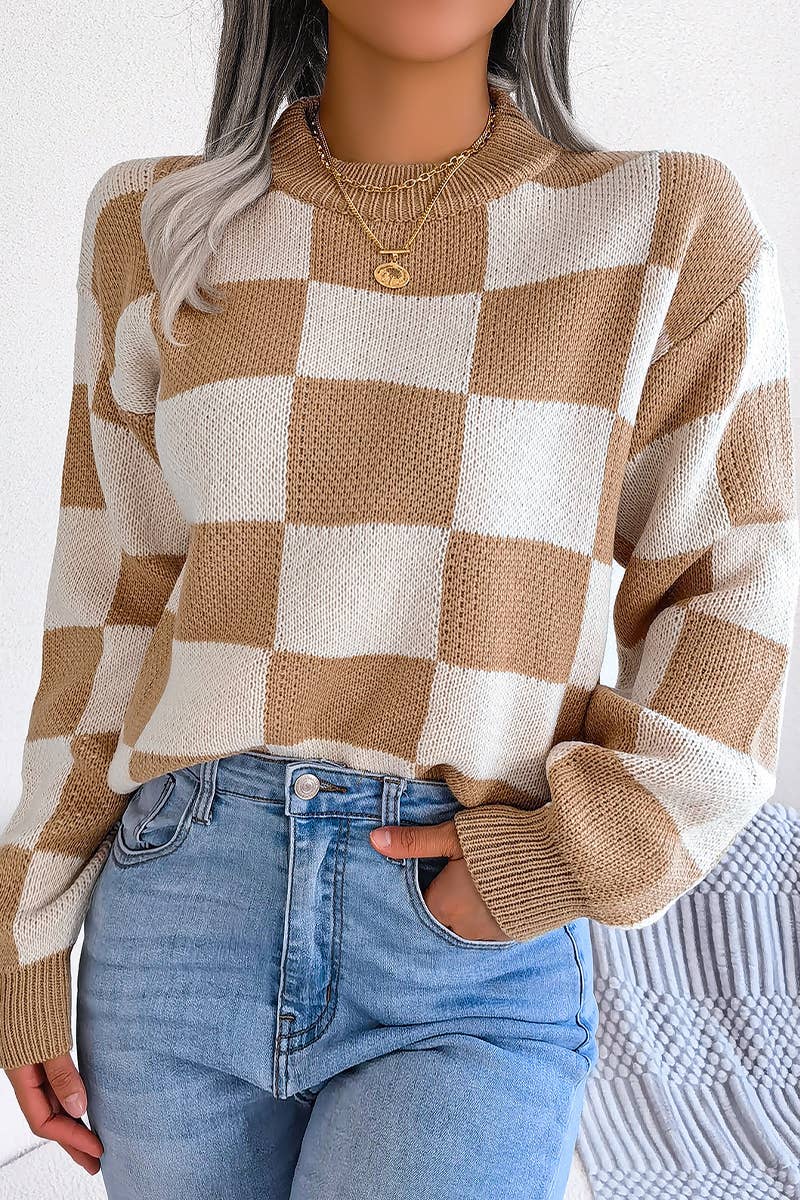 WOMEN PATCHWORK PATTERN LOOSE FIT KNITTED - Little Jill & Co.
