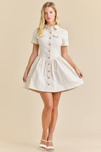 Button-Up Mini Denim Dress Featuring Gold Accent Buttons - Little Jill & Co.