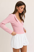 COLLARED SWEATER RIB TOP