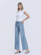 HIGH RISE TROUSER HEM TWIST WIDE LEG JEANS F9073