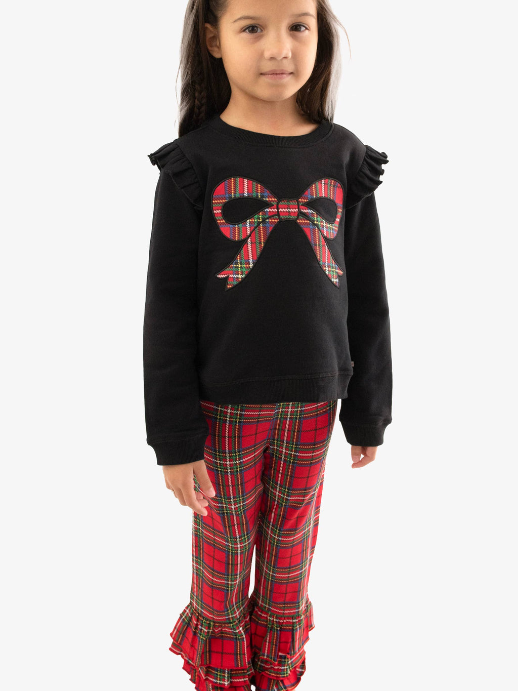 Girls Red Nicholas Plaid Ruffle Flare Pants