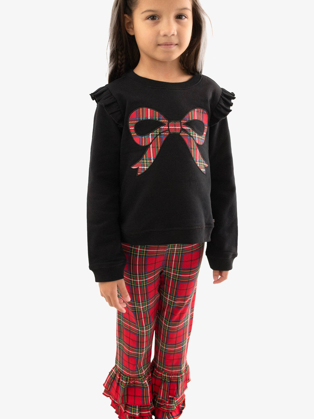 Girls Red Nicholas Plaid Ruffle Flare Pants