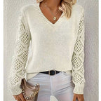 CUT-OUT V-NECK PULLOVER ALL-IN-ONE SWEATER - Little Jill & Co.