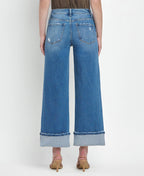 HIGH RISE MEDIUM WASH CUFFED WIDE JEANS F5890