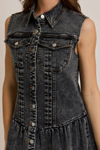 SLEEVELESS MINI DRESS IN DENIM FABRIC - Little Jill & Co.