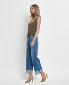 HIGH RISE MEDIUM WASH CUFFED WIDE JEANS F5890