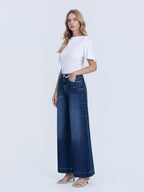 HIGH RISE DARK WASH FUSED WAISTBAND PALAZZO JEANS T7031