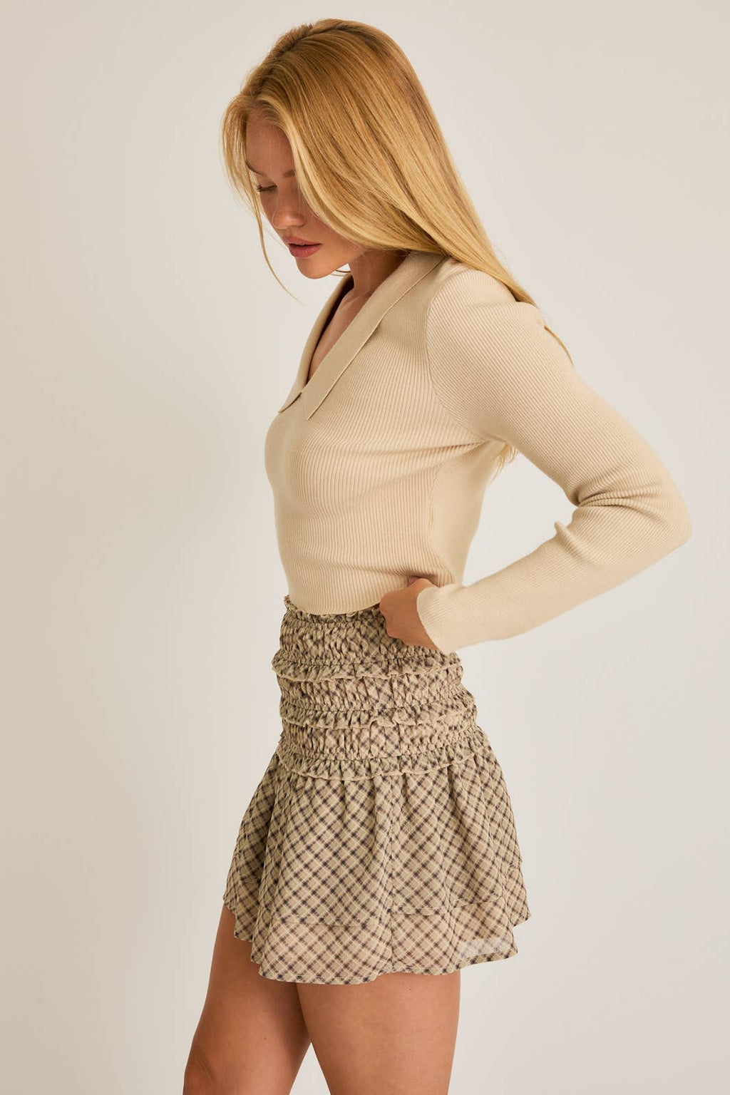 COLLARED SWEATER RIB TOP