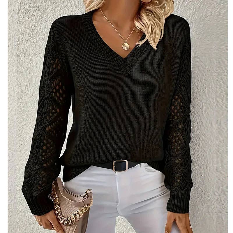 CUT-OUT V-NECK PULLOVER ALL-IN-ONE SWEATER - Little Jill & Co.