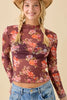 Floral Printed Long Sleeve Mesh Top - Little Jill & Co.