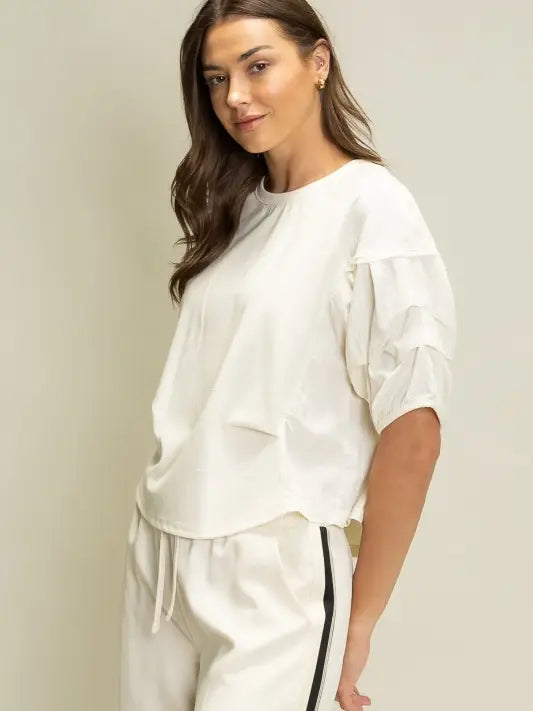 Cream Tiered Sleeve Knit Top - Little Jill & Co.