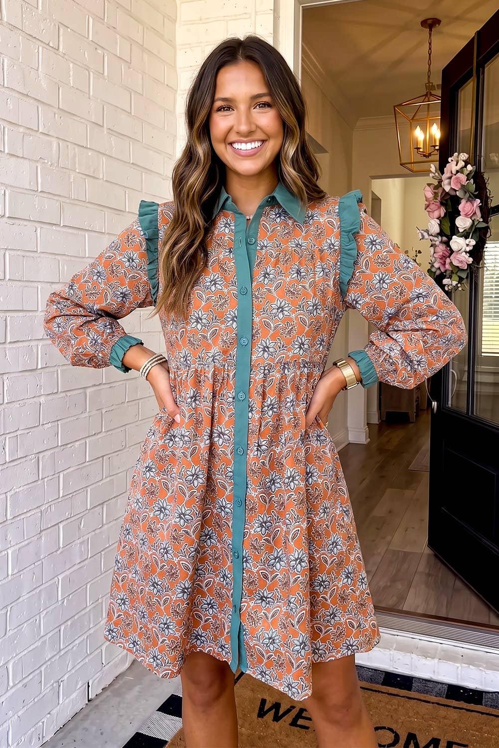 Boho Floral Collar Mini Dress