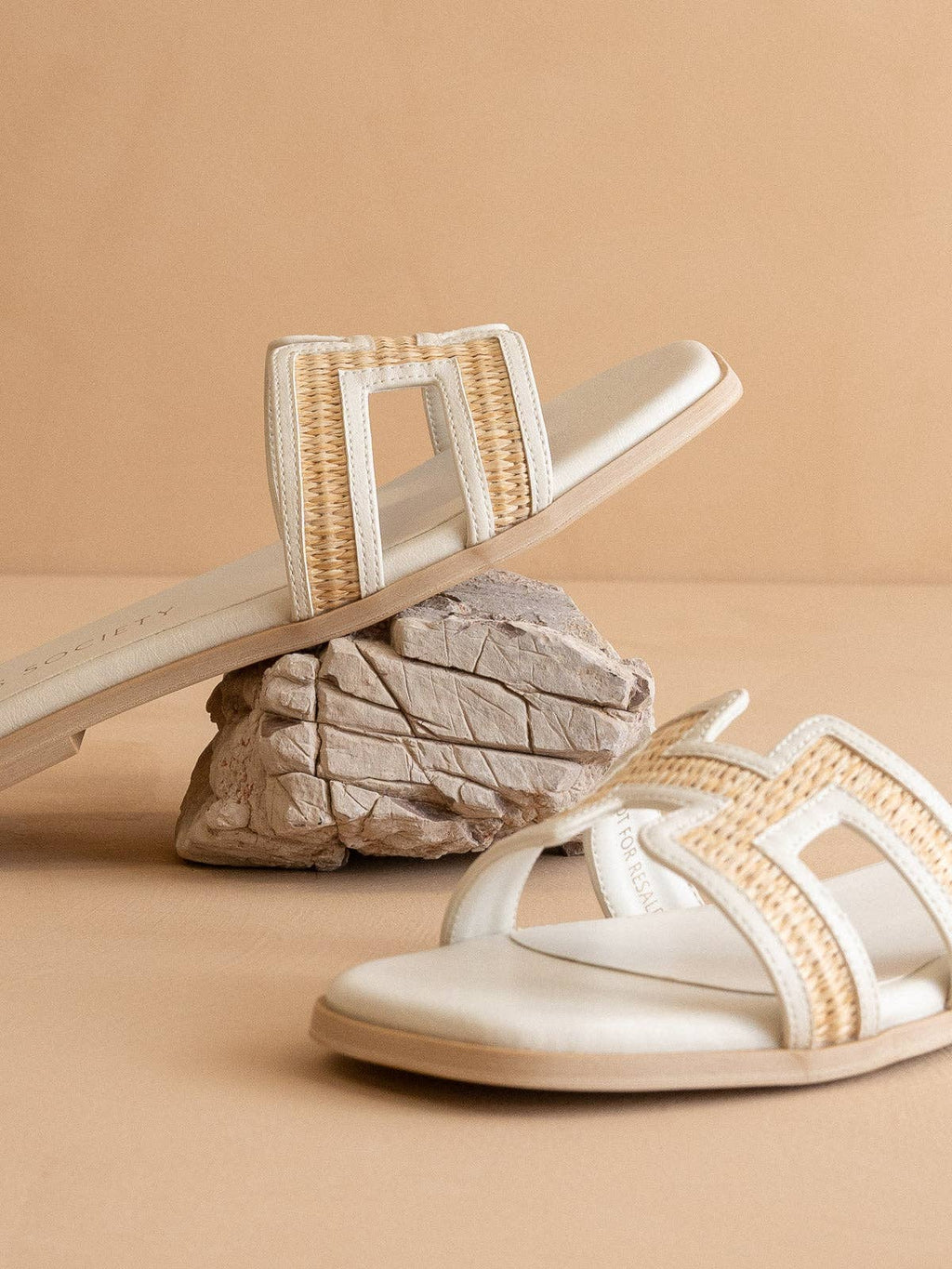 The Ena | White H Cutout Raffia Slide - Little Jill & Co.