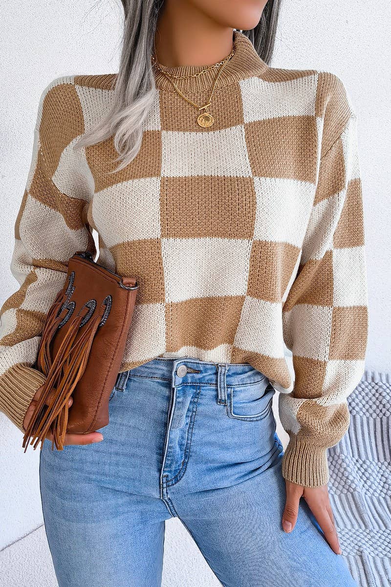WOMEN PATCHWORK PATTERN LOOSE FIT KNITTED - Little Jill & Co.