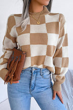 WOMEN PATCHWORK PATTERN LOOSE FIT KNITTED - Little Jill & Co.