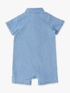 Baby Boys Light Wash Stretch Denim Short Sleeve Button-up Romper