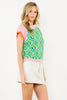 Pattern Knit Cap Sleeve Top