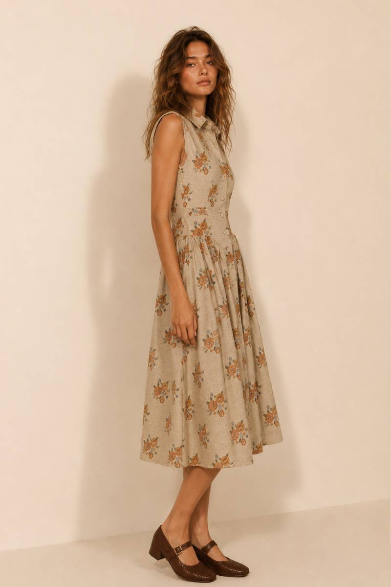 FLORAL PRINT MIDI SHIRT DRESS