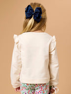 Girls Ivory Knit Flutter Sweatshirt
