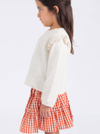 Girls Ivory Knit Flutter Sweatshirt