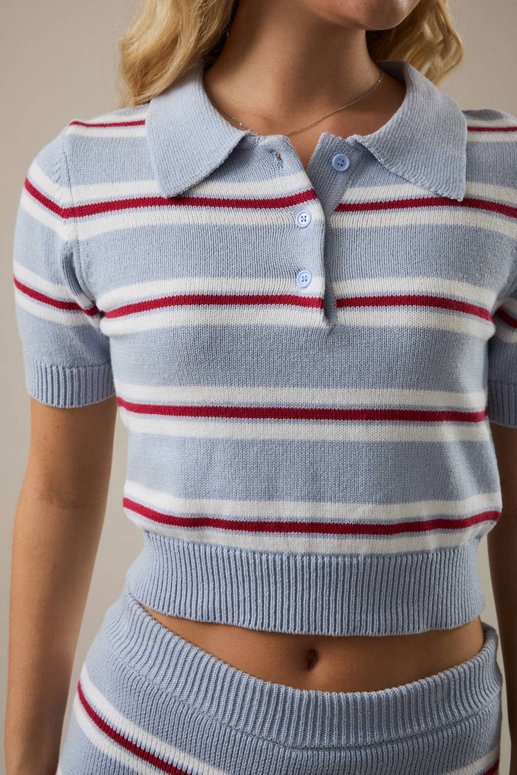 SHORT SLEEVE COLLARED STRIPED SWEATER TOP - Little Jill & Co.