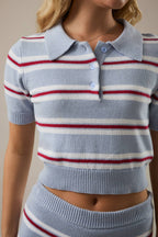 SHORT SLEEVE COLLARED STRIPED SWEATER TOP - Little Jill & Co.