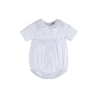 White Collared Button Romper with Bonnet
