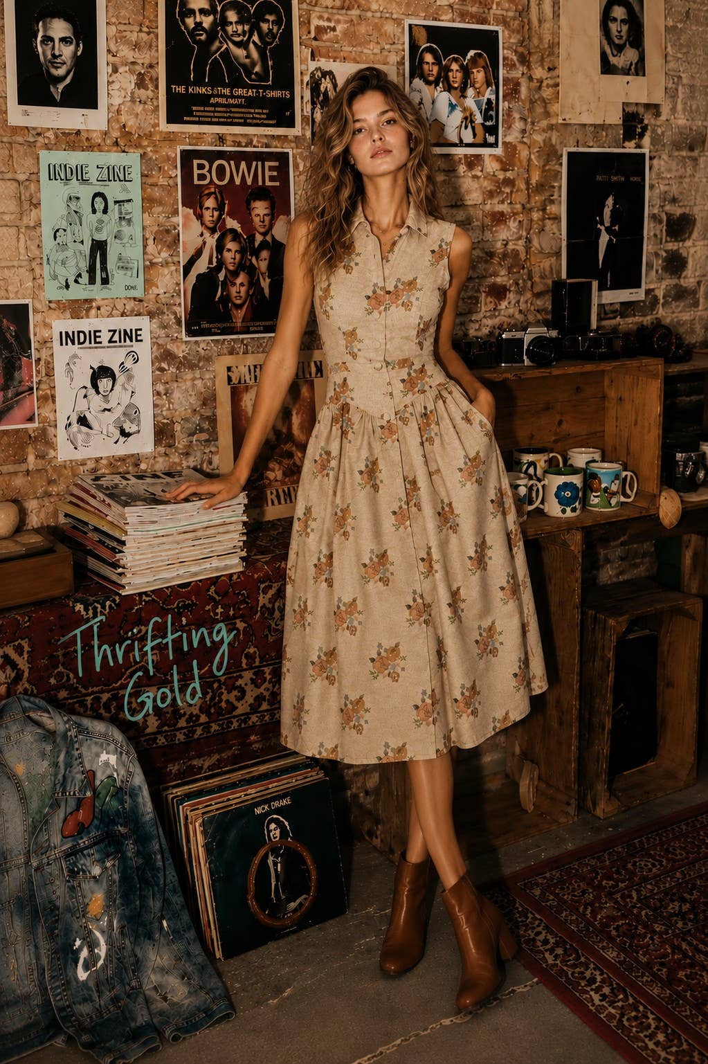FLORAL PRINT MIDI SHIRT DRESS