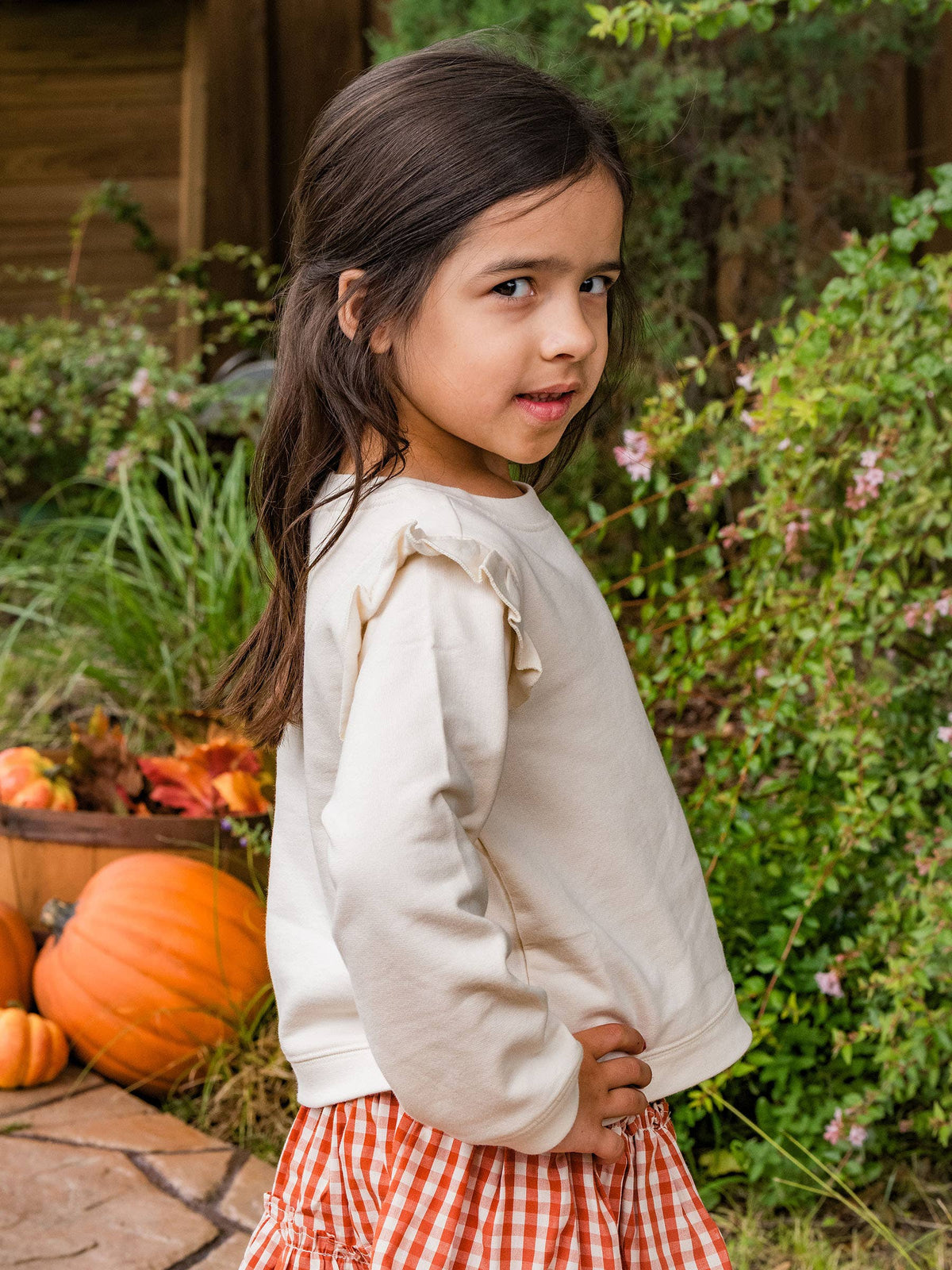 Girls Ivory Knit Flutter Sweatshirt