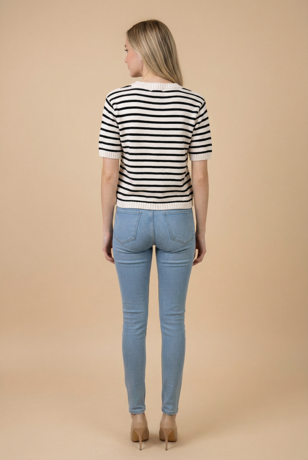 STRIPE BUTTON FRONT KNIT TOP