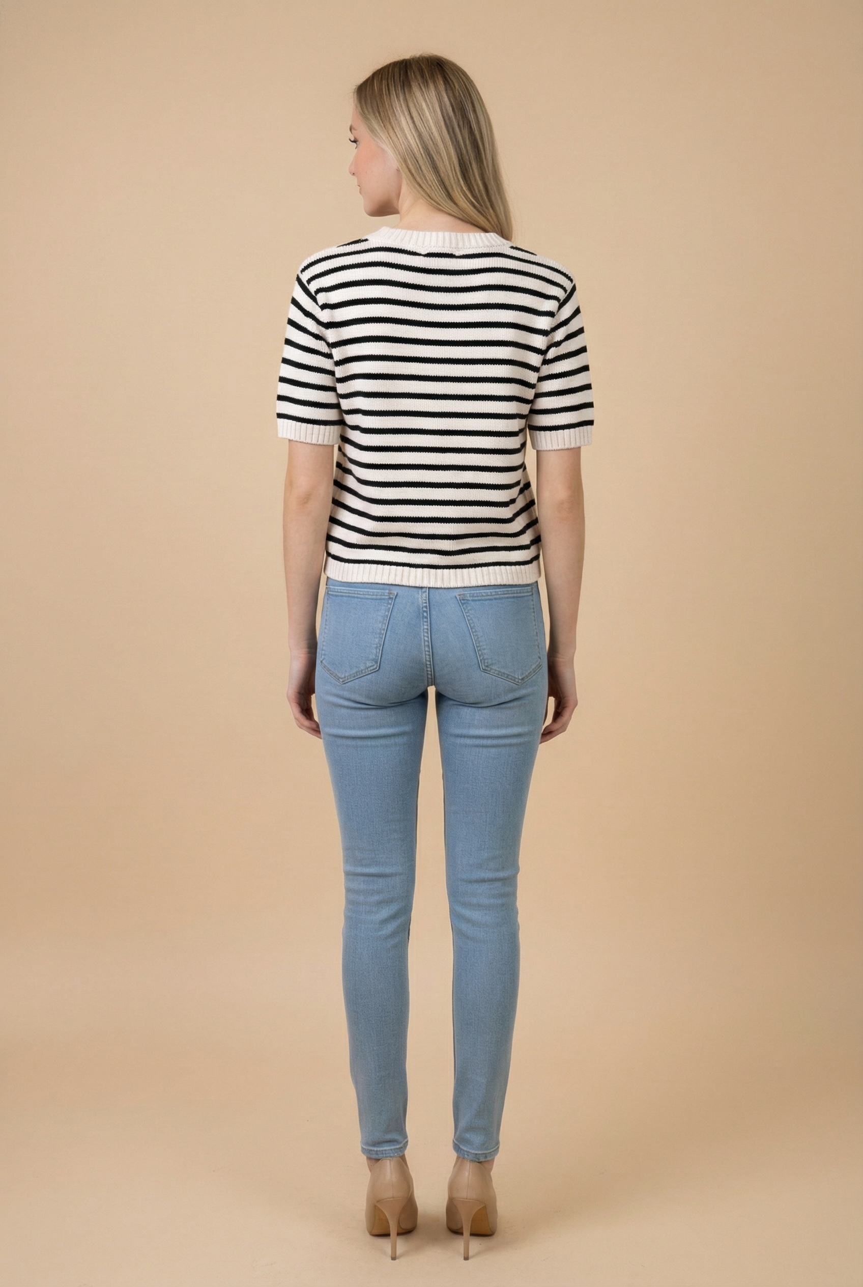 STRIPE BUTTON FRONT KNIT TOP