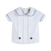 White Collared Top and Blue Button Shorts
