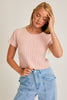 SHORT SLEEVE CABLE SWEATER TOP